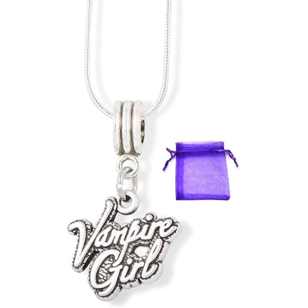 Vampire Girl Text Charm Snake Chain Necklace